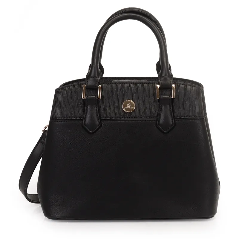 Bolsa Tote Satchel Media Com Detalhe Em Lezard Preto - Wj