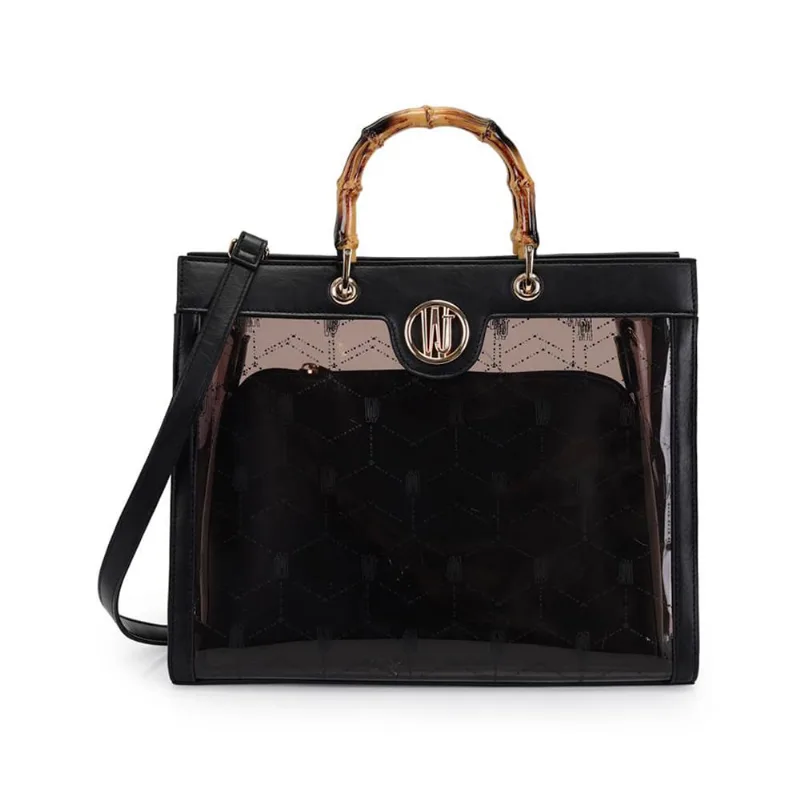 Bolsa Feminina WJ Tote Plástica e Étnica com Monograma Grande Preta - U