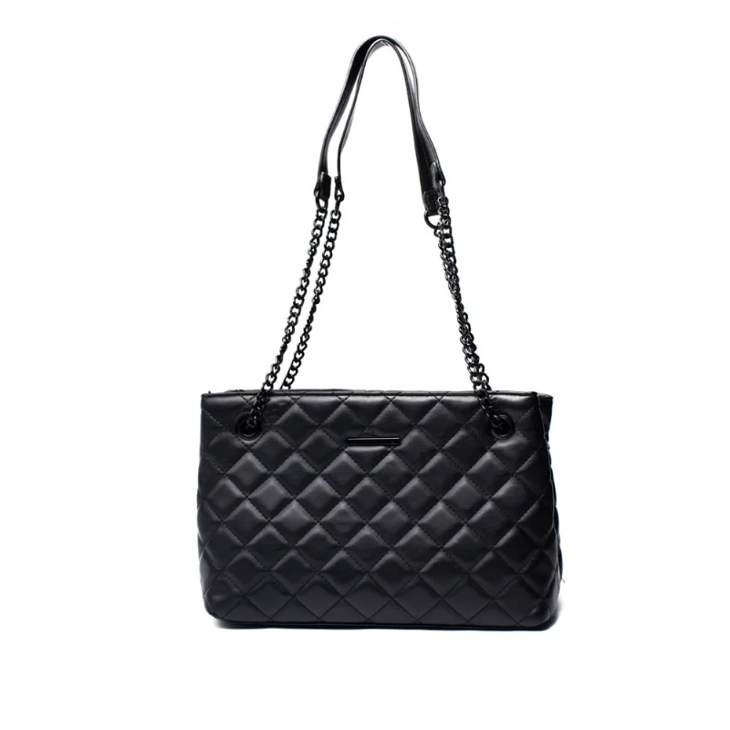 Bolsa Feminina WJ Tiracolo Matelassê Alças com Correntes Média Preta - U