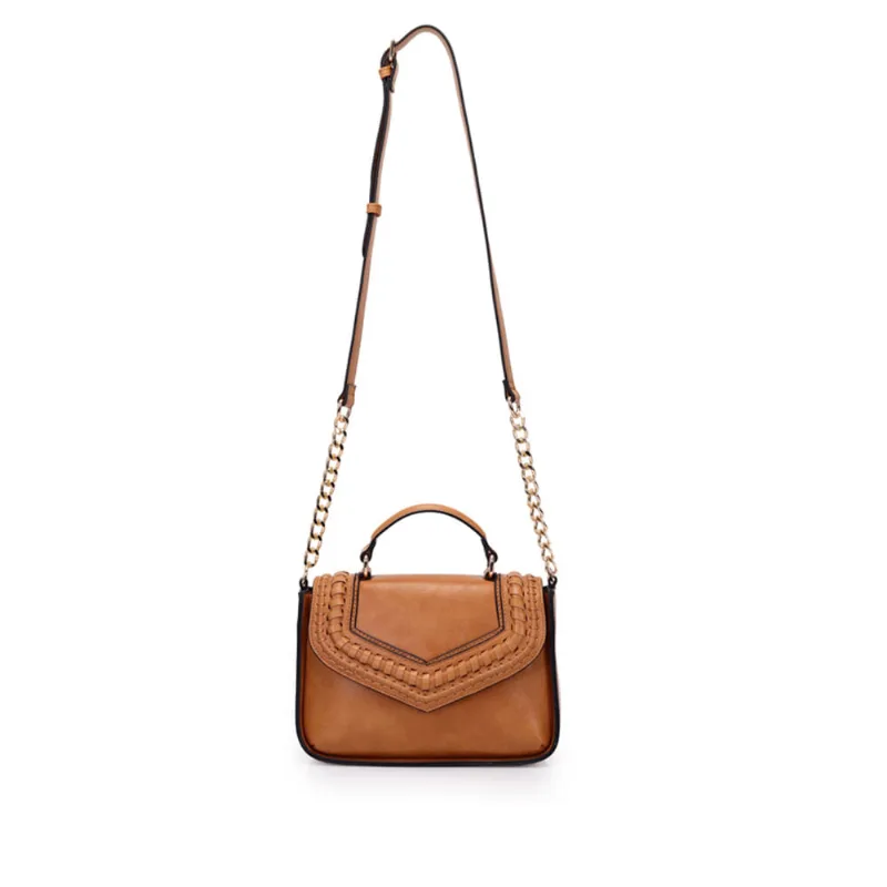 Bolsa Feminina WJ Transversal com Detalhes Trançados Caramelo - U
