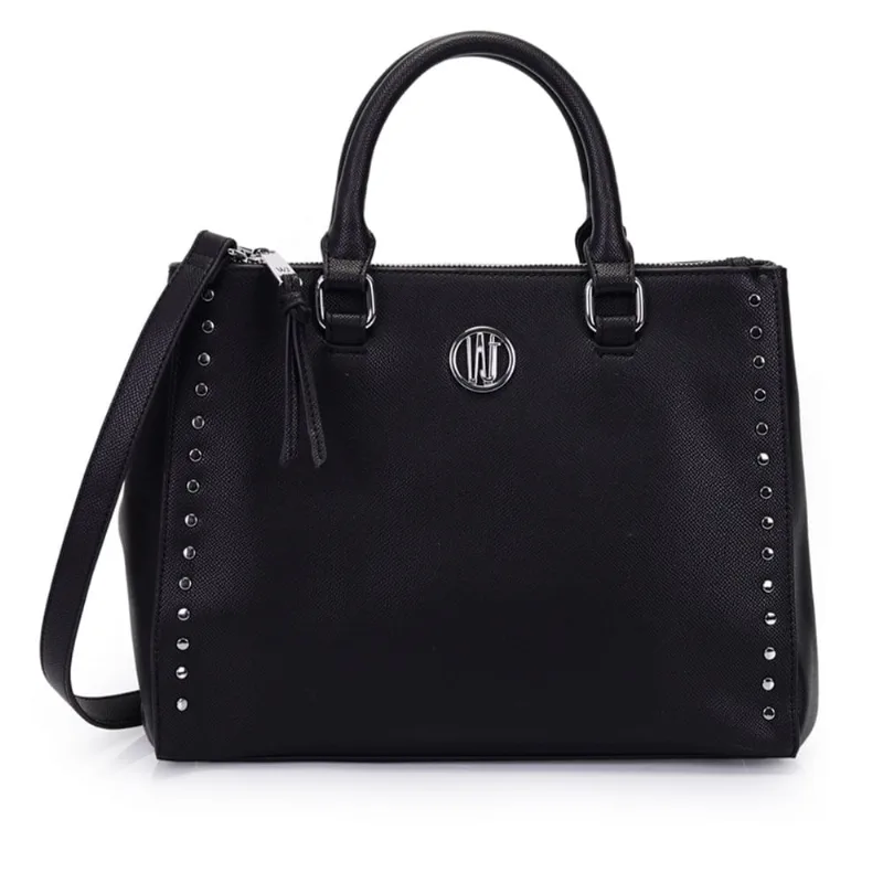 Bolsa Feminina WJ Tiracolo Grande com Aplicação de Metais Preto - U