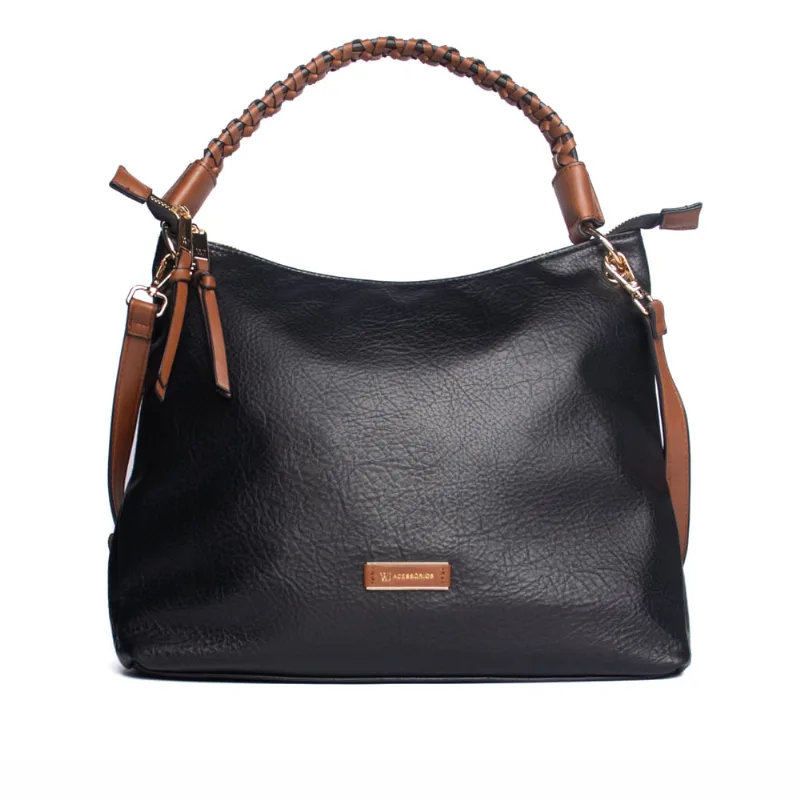 Bolsa Feminina WJ Tiracolo Grande Trançada Preto/Caramelo - U