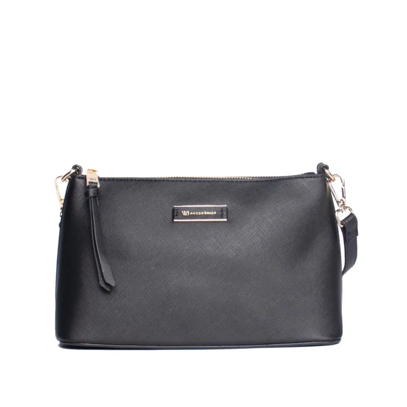 Bolsa Feminina WJ Transversal Pequena com Textura Preto - U