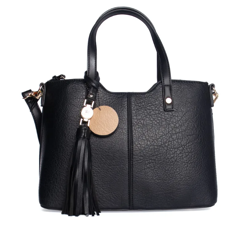 Bolsa Feminina WJ Tiracolo Média Textura e Tiras Preto - U