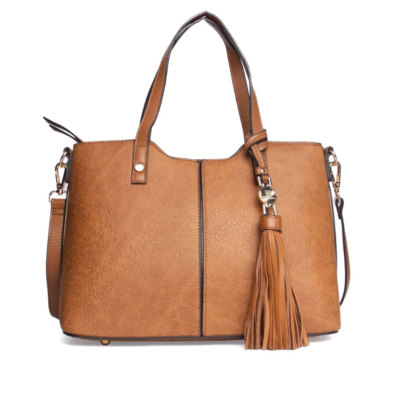 Bolsa Feminina WJ Tiracolo Média Textura e Tiras Caramelo - U