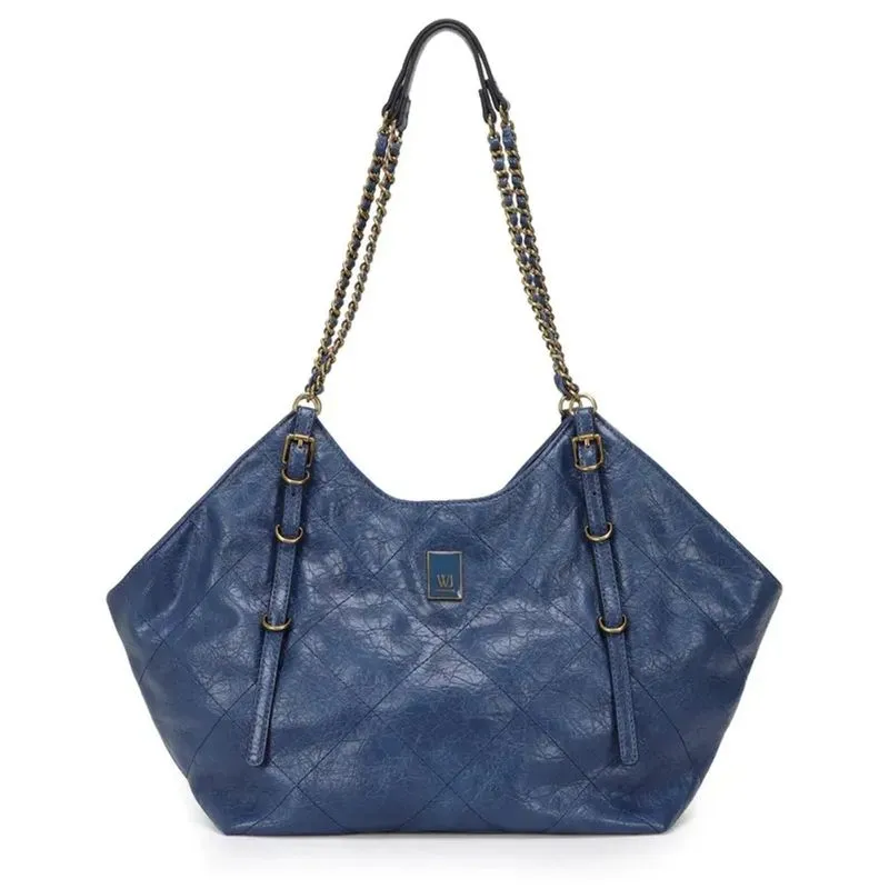 Bolsa WJ Shopping Bag Media Costuras Metal Resinado Feminina Azul UNICO