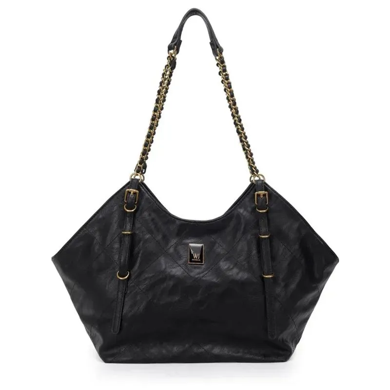 Bolsa WJ Shopping Bag Media Costuras Metal Resinado Feminina Preta UNICO