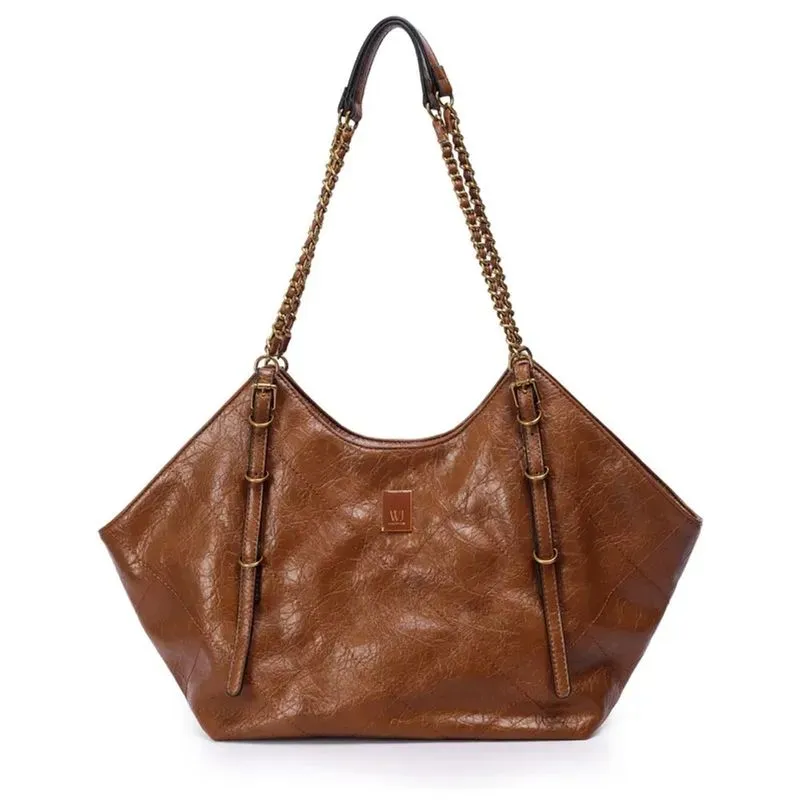 Bolsa WJ Shopping Bag Media Costuras Metal Resinado Feminina Marrom UNICO