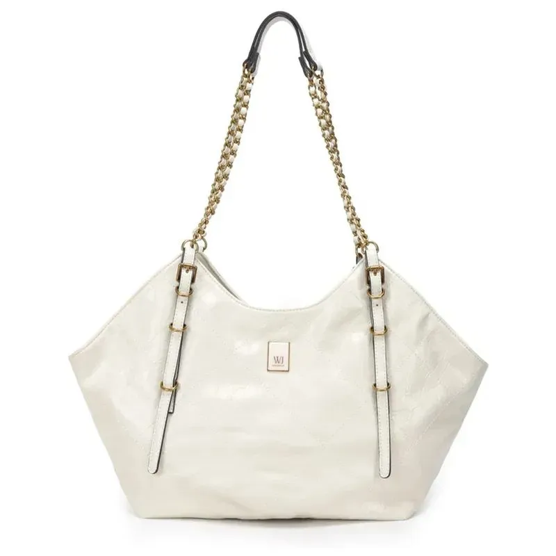 Bolsa WJ Shopping Bag Media Costuras Metal Resinado Feminina Off White UNICO