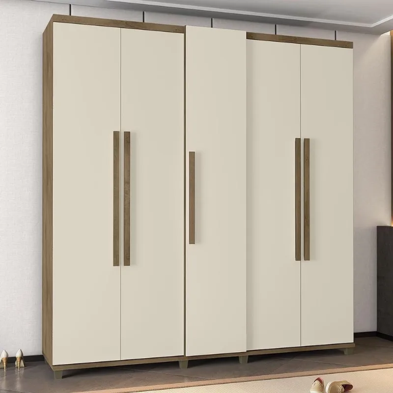 Guarda Roupa Casal Sapateira 5 Portas 3 Gavetas Freijó Off White Marrom Escuro