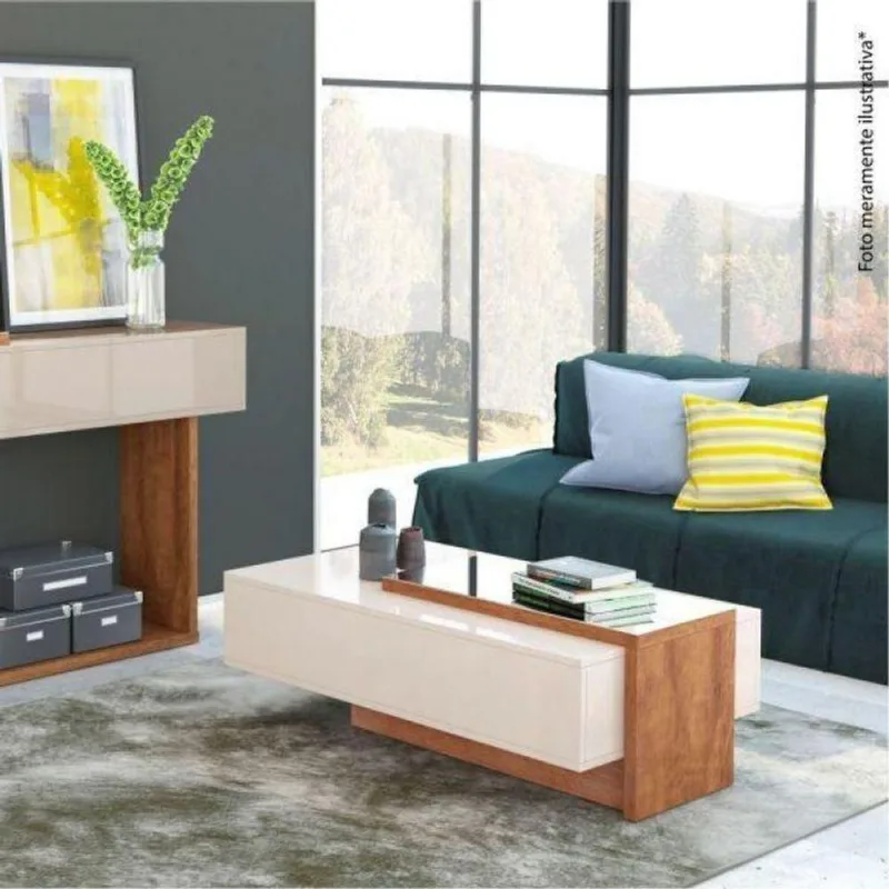 Mesa De Centro Milão Off White E Amêndoa