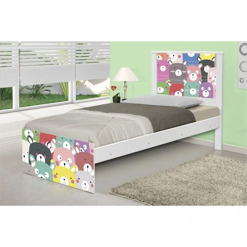 Cama Solteiro Adesivada Ursinhos Coloridos