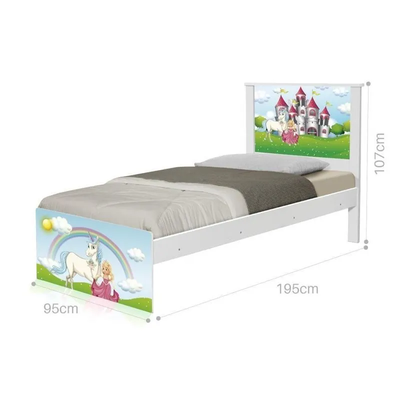 Cama Solteiro Adesivada Princesa Encantada Com Colchão