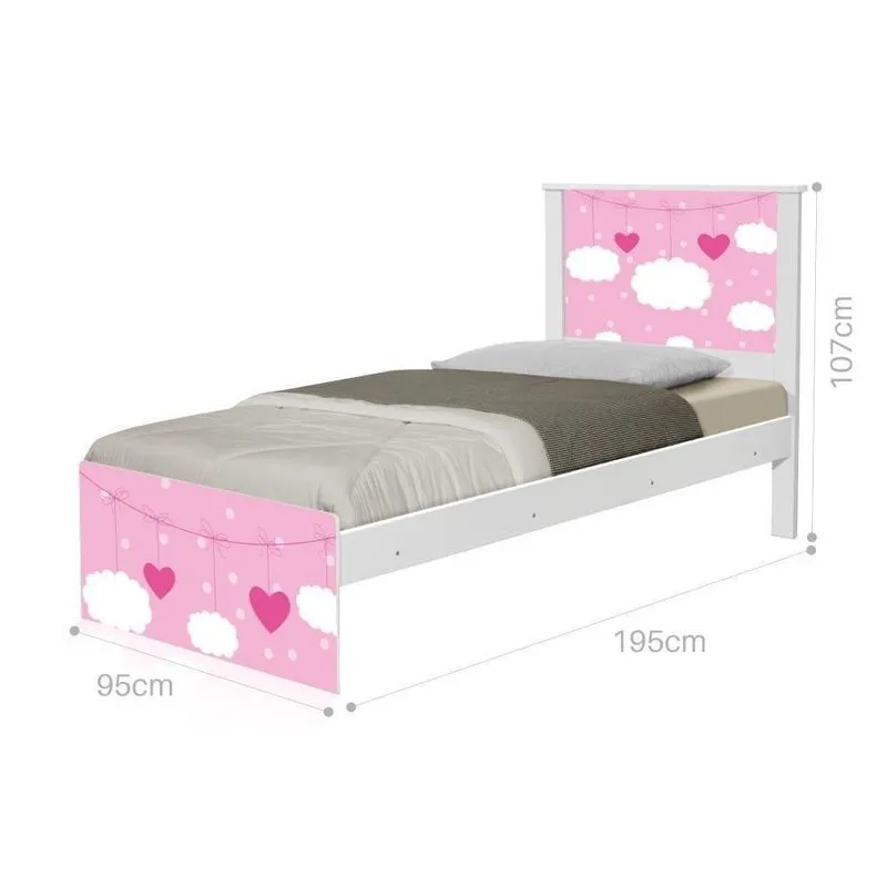 Cama Solteiro Com Cabeceira Adesivada Nuvens Menina