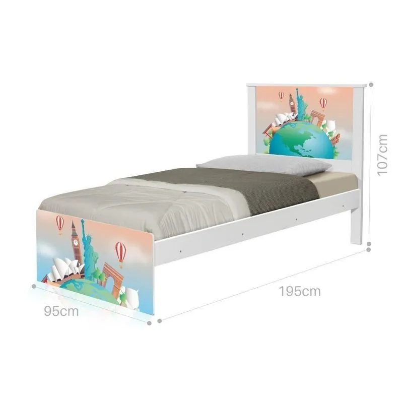 Cama Solteiro Com Cabeceira Adesivada Volta Ao Mundo
