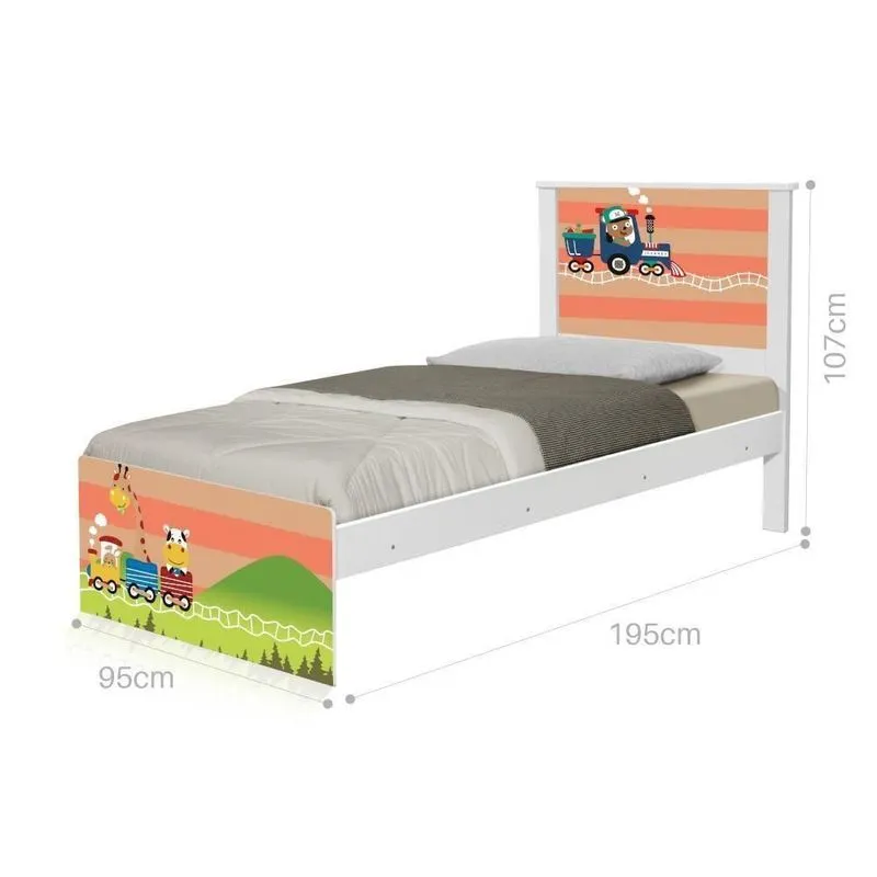 Cama Solteiro Adesivada Trenzinho Com Colchão