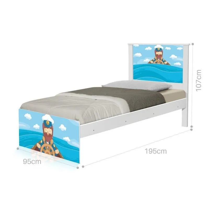 Cama Solteiro Com Cabeceira Adesivada Marinheiro