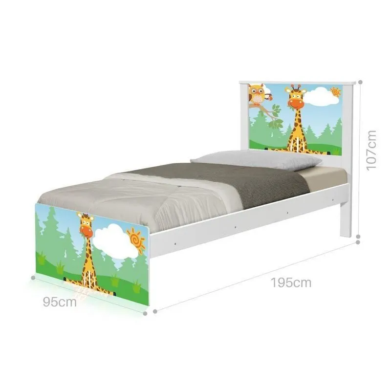 Cama Solteiro Com Cabeceira Adesivada Safari Girafa