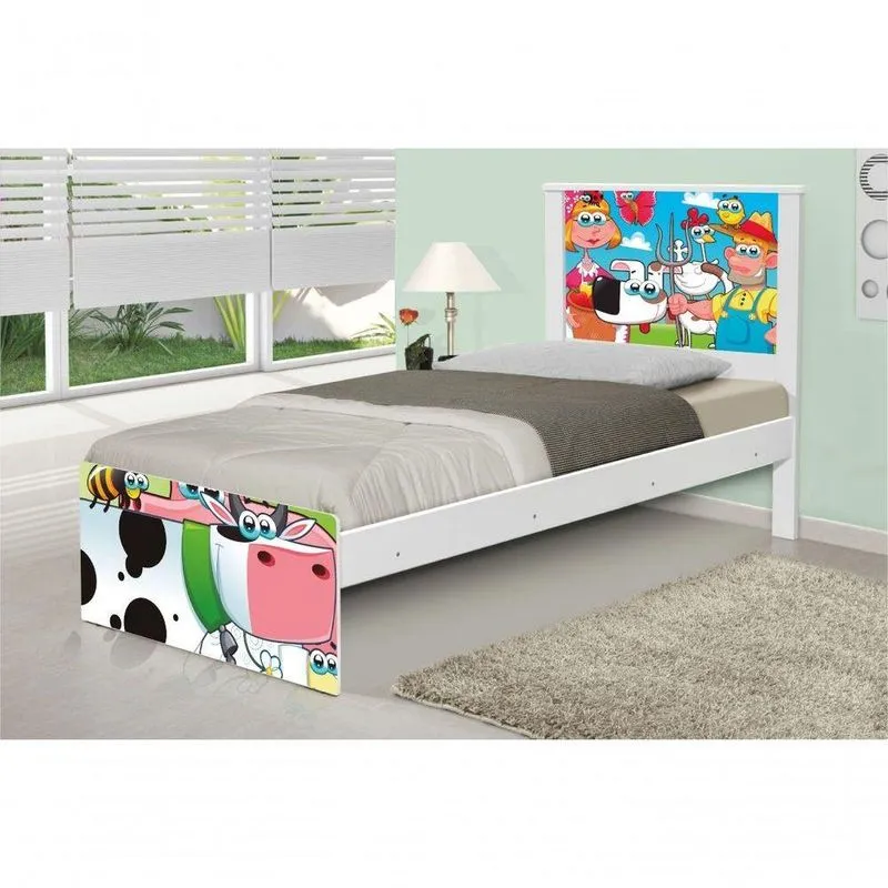Cama Solteiro Adesivada Fazendinha Feliz