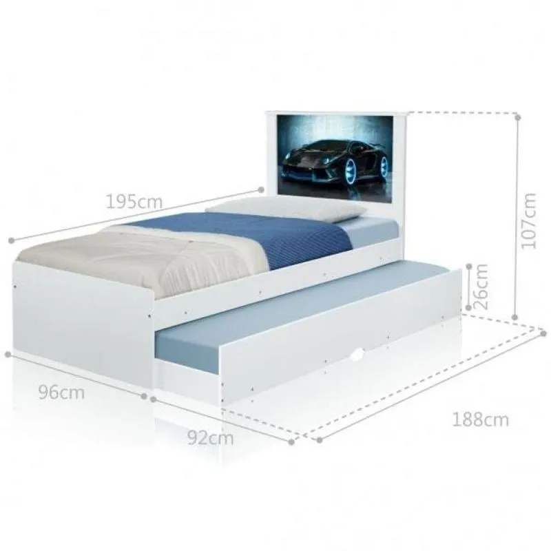 Cama Bibox Solteiro Carro Raio Azul Com Colchões