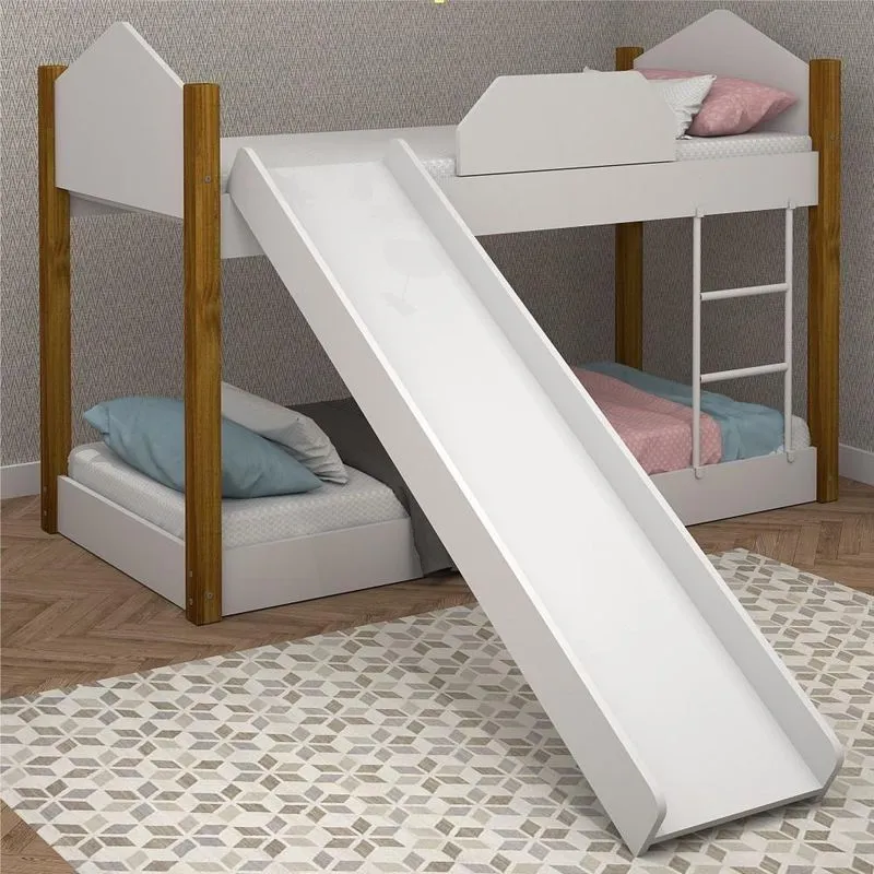 Beliche Infantil Soft Branco E Mel Com Colchões E Escorregador