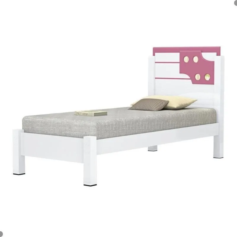 Cama Luíza Solteiro Com Cabeceira Branco Rosa