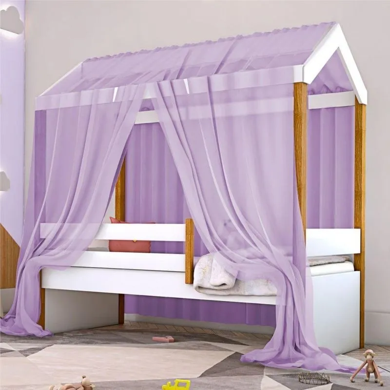 Cama Montessoriana Exclusiv Solteiro Com Voal Lilás