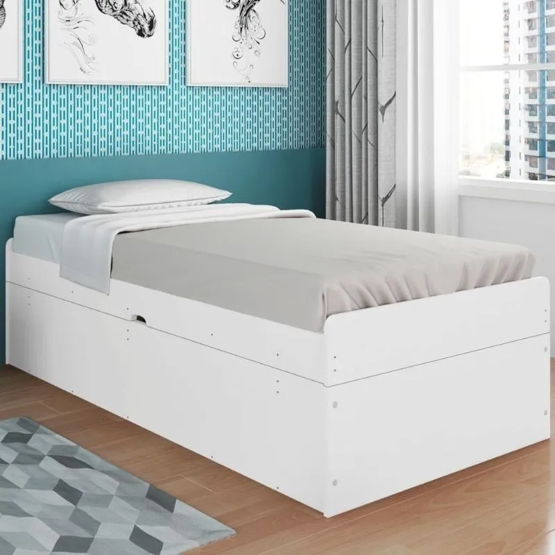 Cama Solteiro Com Baú Cinthya Branco