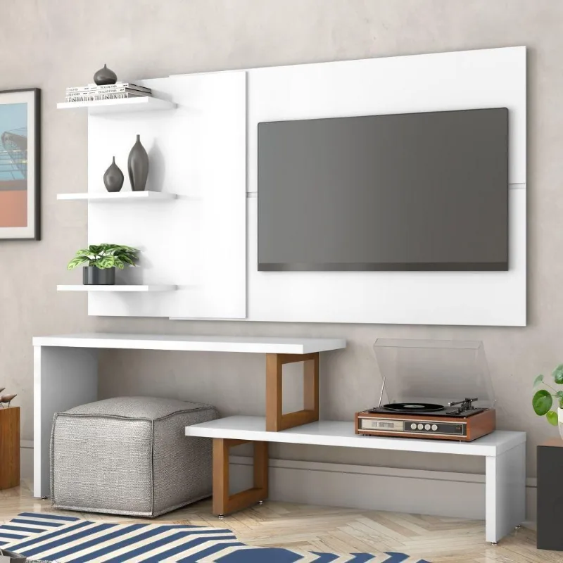 Painel E Rack Para Tv Atreus Branco Amêndoa
