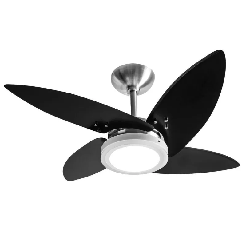 Ventilador Led Roma Alumínio Escovado 4 Pás Pretas 220V