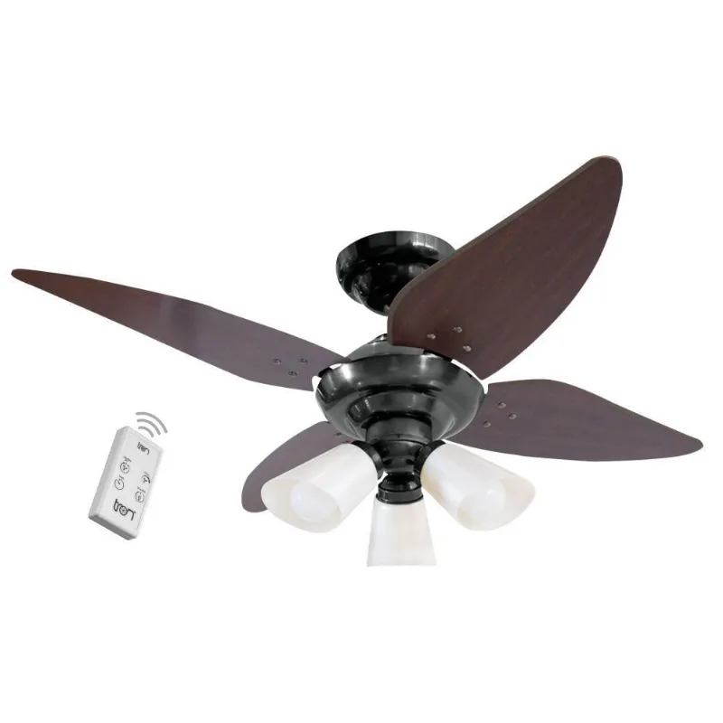 Ventilador Lustre Fumê 220V 4 Pás Tabaco E Controle Remoto 220V