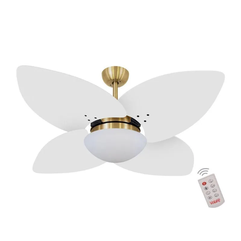 Ventilador De Teto Dourado 4 Pás Branco 127v C/ Controle 110V