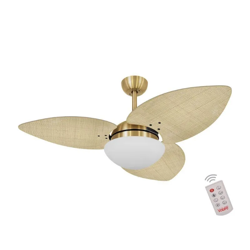Ventilador De Teto Dourado 3 Pás 220v C/ Controle 220V