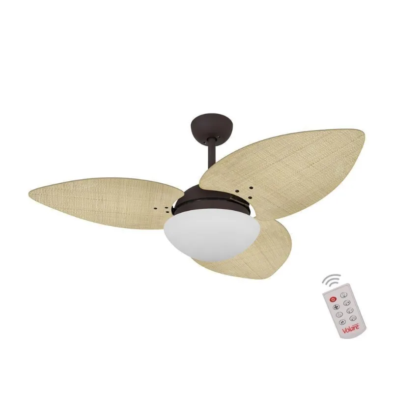 Ventilador De Teto Dormamu Marrom Texturizado 3 Pás Palmae Natural 220v Com Controle