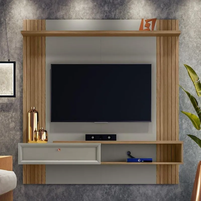Painel Para Com Prateleiras Gireffe Amêndoa Titânio