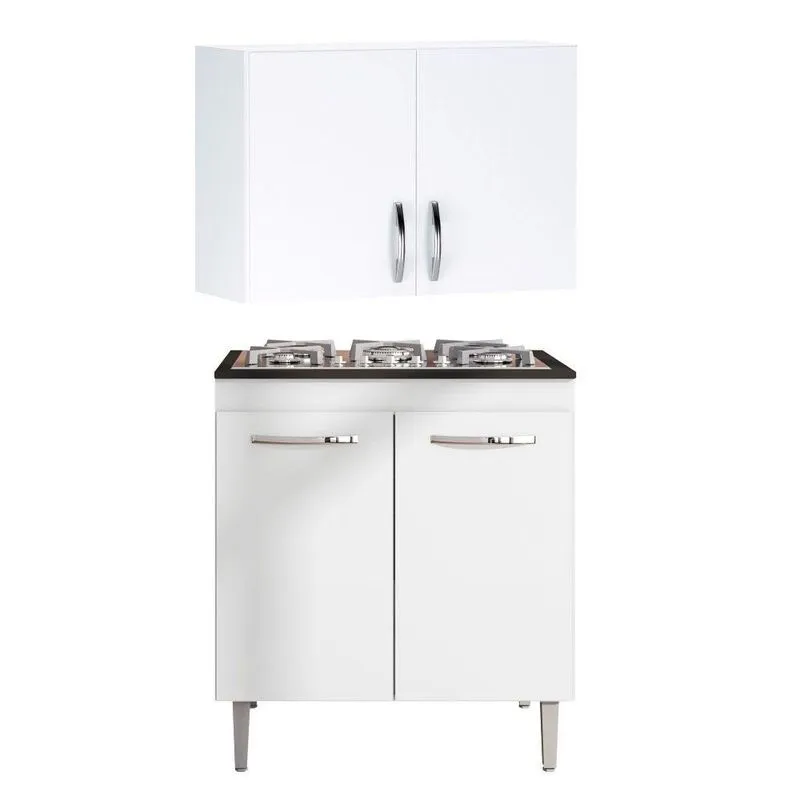 Conjunto Bancada Cooktop Armário Suspenso 2 Portas Istambul Branco