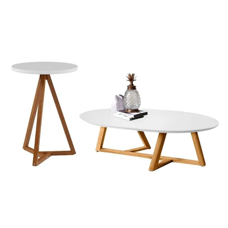 Conjunto Mesa Centro E Mesa Lateral Eliza Branco Amêndoa