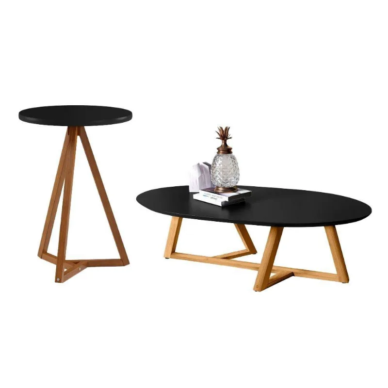 Conjunto Mesa Centro E Mesa Lateral Eliza Preto Amêndoa