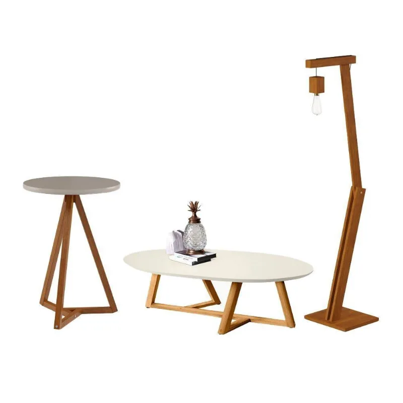 Jogo Mesa Eliza Off White Amêndoa Com Luminária Retro