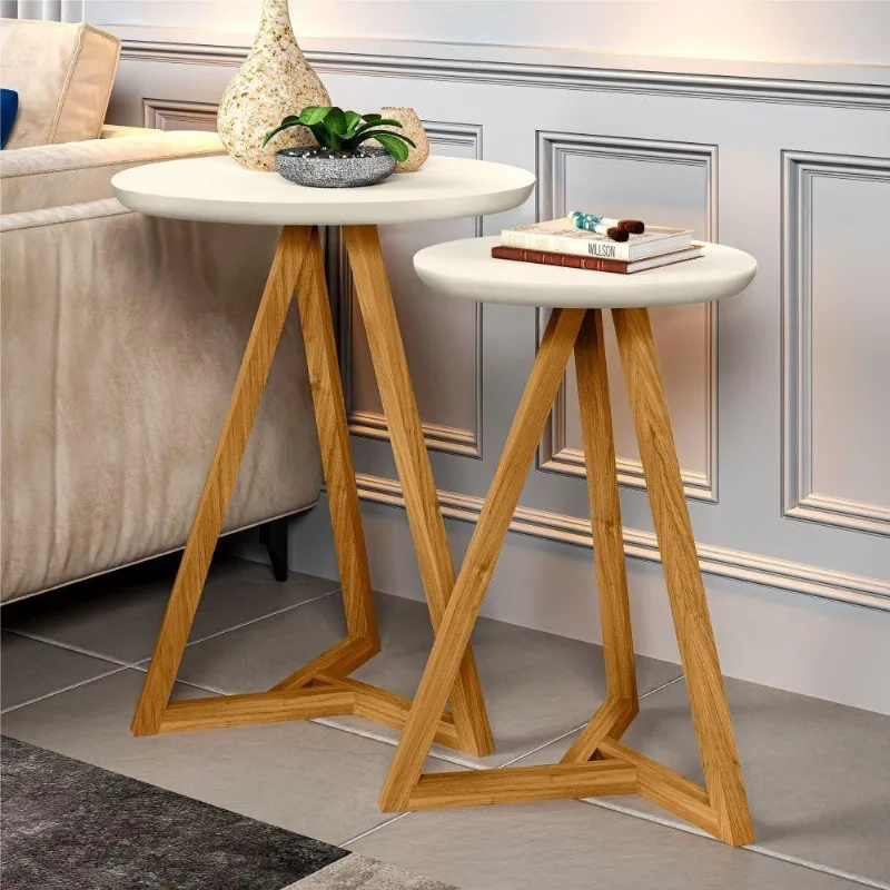 Conjunto Mesa Lateral Dener Off White Amêndoa