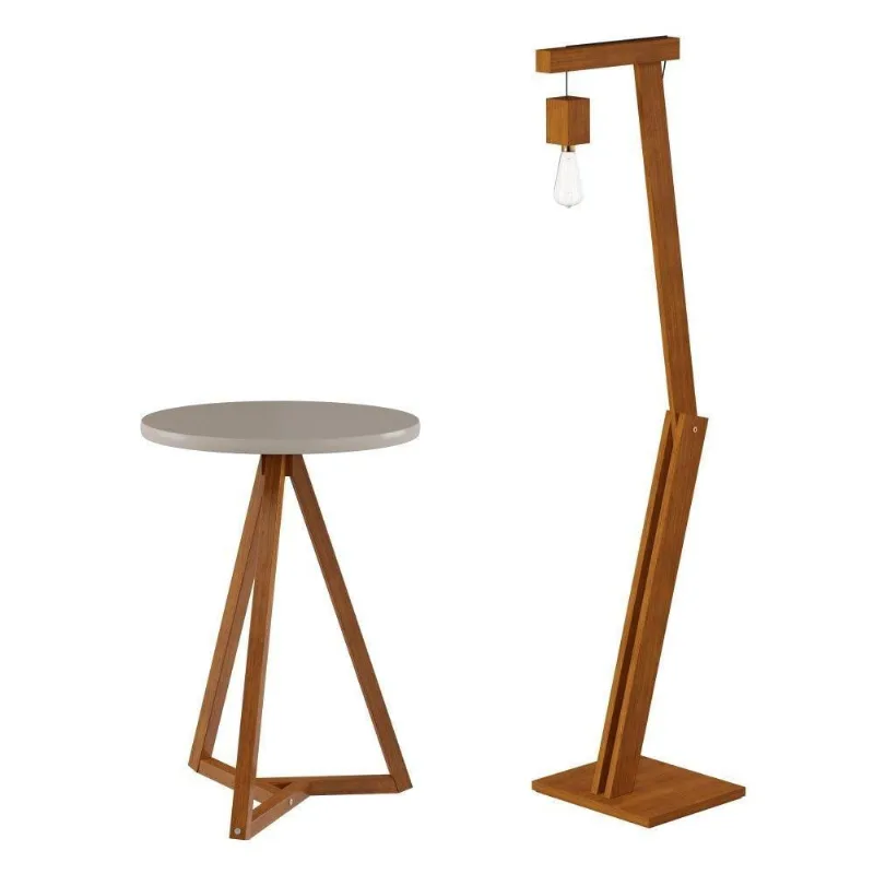 Mesa Lateral Graham Off White Amêndoa Com Luminária Retrô