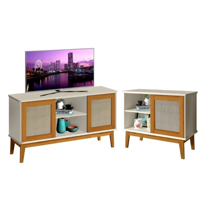 Conjunto Rack Para Tv 2 Portas E Aparador 1 Porta Off White