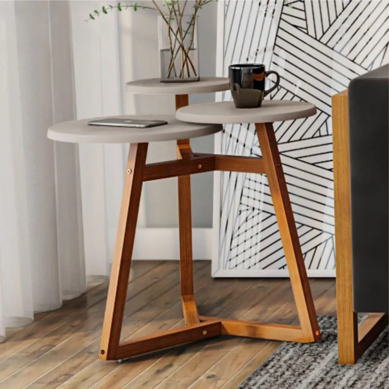 Mesa Lateral Dawson Tampo Triplo Off White Amêndoa