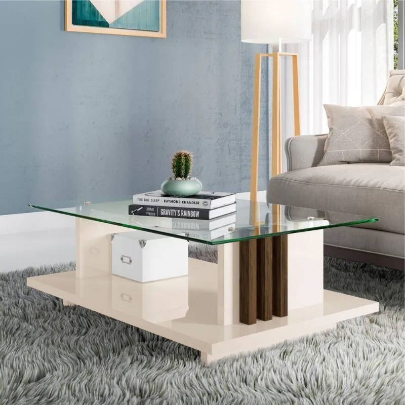 Mesa De Centro Com Tampo De Vidro Pattie Off White Savana