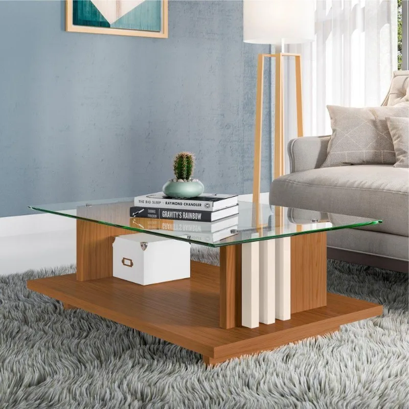 Mesa De Centro Com Tampo De Vidro Pattie Naturale Off White