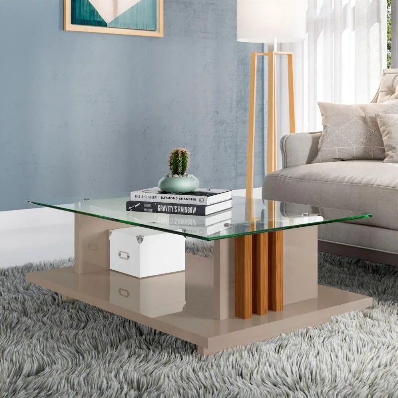 Mesa De Centro Com Tampo De Vidro Pattie Fendi Naturale