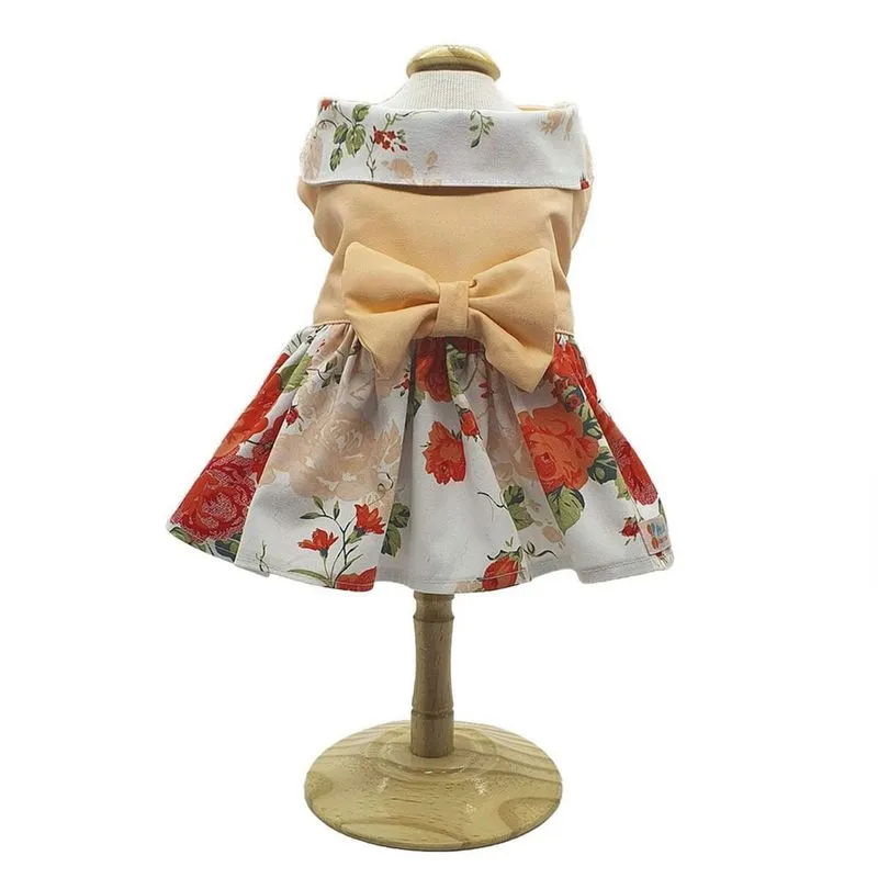 Vestido para Cachorro Floral Puro Algodão Petisco Pêssego