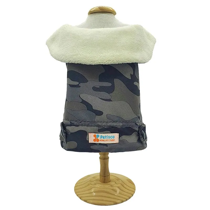 Roupa Pet Para Cães Colete Casaco Pet Gola Pele Camuflado Unus Petisco