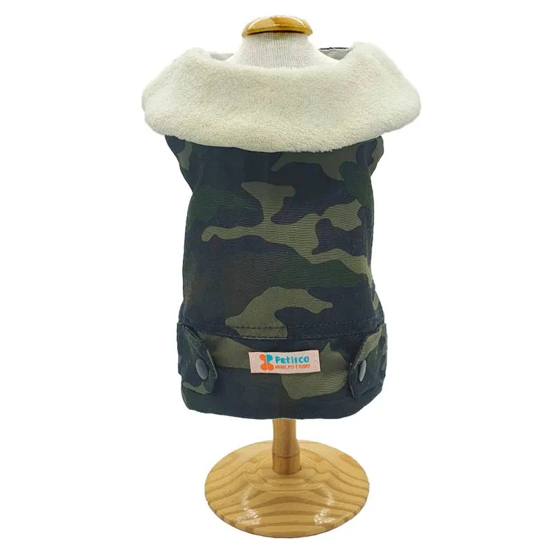 Roupa Pet Para Cães Colete Casaco Pet Gola Pele Camuflado Unus Petisco