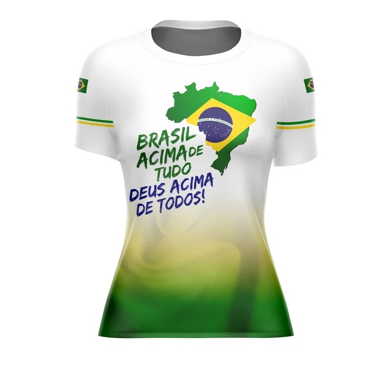 Camiseta Brasil Patriota Feminina Brasil Acima de Tudo Branca G2